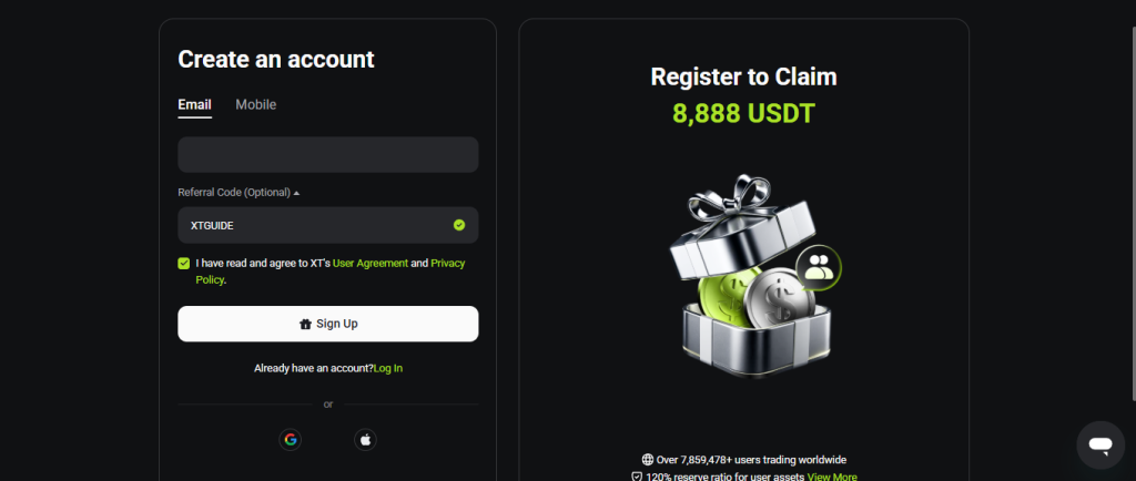 sign up on xt