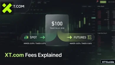 XT.com fees explained with a $100 spot versus futures trade cost comparison